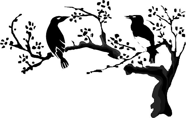 EPS 클립아트 나무 식물 동물 척추동물 두마리 일러스트 조류 꽃나무 사람없음 까치 까마귀 국내일러스트 꽃 2 파일형식 벡터