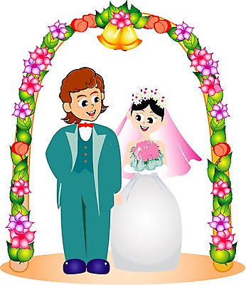 EPS 클립아트 식물 드레스 옷 여자 남자 꽃 신부 웨딩드레스 신랑 결혼 일러스트 결혼식 사랑 서기 사람 정장 턱시도 두명 종 축하 축복 국내일러스트 감정 컨셉 모션 이벤트 파일형식 벡터