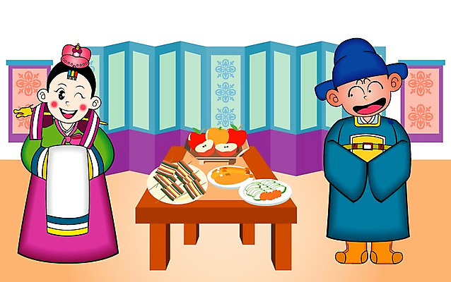 EPS 클립아트 한국문화 한국전통 전통 여자 남자 신부 신랑 결혼 일러스트 결혼식 사랑 서기 사람 두명 축하 축복 한복 상차림 전통의례 전통혼례 병풍 각시 예복 국내일러스트 동양문화 옷 감정 컨셉 모션 한국 이벤트 전통의상 파일형식 벡터