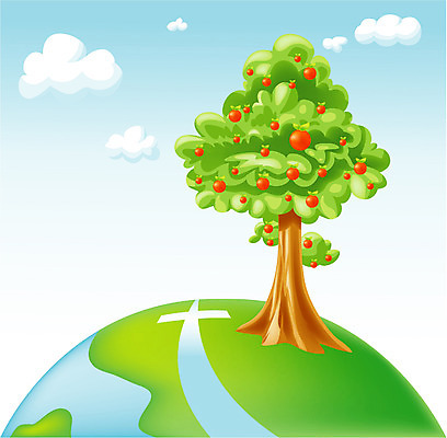 EPS 주간 나무 구름 열매 기독교 종교 지구 백그라운드 십자가 일러스트 하늘 풍경 사람없음 야외 개울 언덕 선악과 국내일러스트 자연요소 식물 강 파일형식 벡터