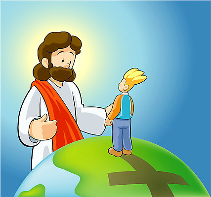 EPS 남자 기독교 종교 지구 어린이 십자가 일러스트 사랑 사람 소년 20대 성인 두명 예수 환대 남자만 국내일러스트 감정 컨셉 청년 신_종교 파일형식 벡터