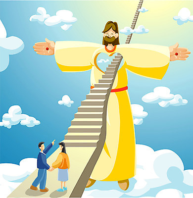 EPS 주간 구름 여자 남자 기독교 종교 길 일러스트 하늘 사랑 사람 20대 성인 야외 두명 문 계단 마음 예수 통로 천국 청년만 성인만 국내일러스트 자연요소 감정 청년 신_종교 파일형식 벡터