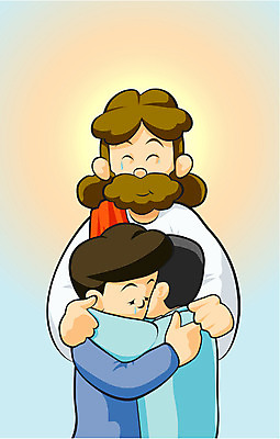 EPS 남자 기독교 종교 어린이 일러스트 사랑 사람 소년 두명 예수 화해 용서 위로 남자만 소년만 국내일러스트 감정 컨셉 신_종교 어린이만 파일형식 벡터