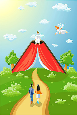 EPS 주간 여자 남자 기독교 종교 길 일러스트 하늘 천사 사람 성인 야외 두명 책 성경 환영 성인만 국내일러스트 자연요소 종교용품 파일형식 벡터