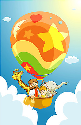 EPS 주간 동물 척추동물 육지동물 남자 기독교 종교 어린이 일러스트 포유류 하늘 코끼리 사람 소년 야외 기구 열기구 예수 기린 남자만 소년만 국내일러스트 자연요소 항공교통 신_종교 어린이만 파일형식 벡터