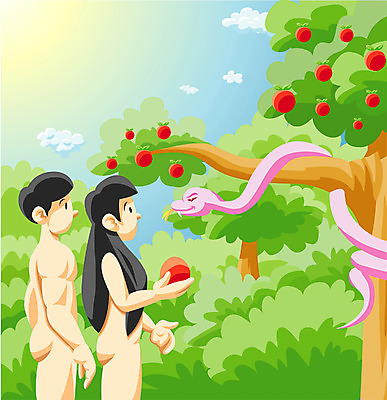 EPS 주간 동물 여자 남자 기독교 종교 일러스트 사람 야외 두명 뱀 동산 선악과 아담 에덴 이브 국내일러스트 자연요소 파충류 파일형식 벡터