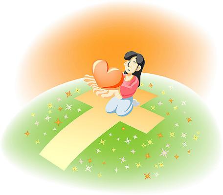 EPS 주간 여자 기독교 종교 십자가 일러스트 사랑 한명 사람 20대 성인 야외 마음 언덕 여자만 여자한명만 성인여자만 청년만 청년여자만 성인한명만 청년여자한명만 성인여자한명만 성인만 국내일러스트 자연요소 1 감정 청년 파일형식 벡터