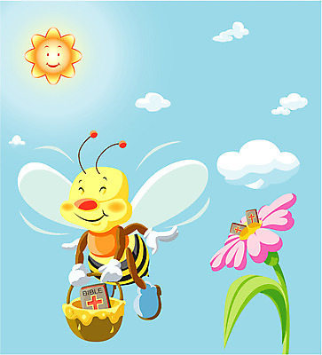 EPS 주간 꽃 기독교 종교 곤충 절지류 일러스트 사람없음 야외 태양 성경 꿀벌 벌 국내일러스트 자연요소 식물 동물 종교용품 벌_곤충 파일형식 벡터