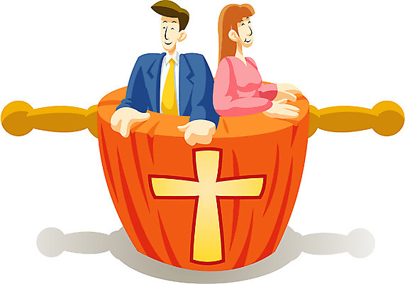 EPS 여자 남자 기독교 종교 일러스트 사람 성인 두명 교회 헌금 헌금함 성인만 국내일러스트 종교건축 건물 파일형식 벡터