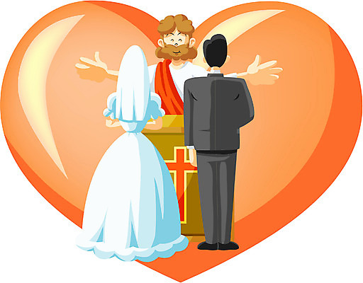 EPS 부부 커플 여자 남자 기독교 종교 신부 신랑 결혼 일러스트 사랑 사람 세명 로맨틱 하트 예수 주례 국내일러스트 모양 감정 컨셉 관계 이벤트 신_종교 파일형식 벡터