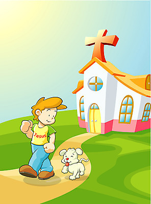 EPS 주간 동물 척추동물 캐릭터 육지동물 남자 기독교 종교 길 어린이 일러스트 포유류 하늘 사람 소년 야외 건물 교회 개 강아지 남자만 어린이만 소년만 일러캐릭터 자연요소 건축물 종교건축 반려동물 파일형식 벡터