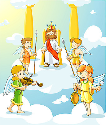 EPS 구름 캐릭터 여자 남자 기독교 종교 어린이 의자 일러스트 하늘 왕관 천사 사람 소년 여러명 성인 기둥 예수 왕 종교캐릭터 천국 일러캐릭터 자연요소 건축 가구 다수 신_종교 파일형식 벡터