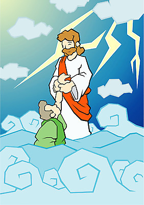 EPS 남자 기독교 종교 바다 일러스트 사람 성인 두명 예수 구출 괴로움 베드로 남자만 성인남자만 성인만 국내일러스트 감정 도움 신_종교 파일형식 벡터