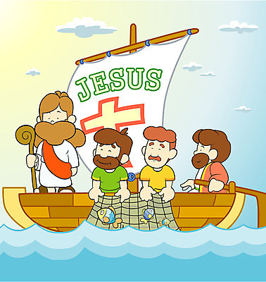 EPS 동물 캐릭터 남자 기독교 종교 바다 일러스트 하늘 어류 사람 여러명 성인 야외 예수 어부 종교캐릭터 제자 베드로 야고보 요한 선박 남자만 성인남자만 성인만 일러캐릭터 직업 다수 수상교통 수중동물 신_종교 신약성서 파일형식 벡터