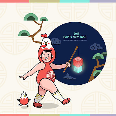 남자 일러스트 한명 소나무 닭 청사초롱 닭캐릭터 2017년 정유년 국내일러스트 AI파일 나무 1 동물캐릭터 조류 사람 연도 초롱 파일형식 벡터