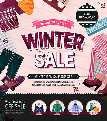 PSD 템플릿 옷 구두 웹템플릿 겨울 이벤트페이지 털모자 부츠 이벤트 사람없음 세일 장식볼 코트 스웨터 니트 이미지템플릿 모자_잡화 계절 신발 상의 장식 외투 페이지 파일형식
