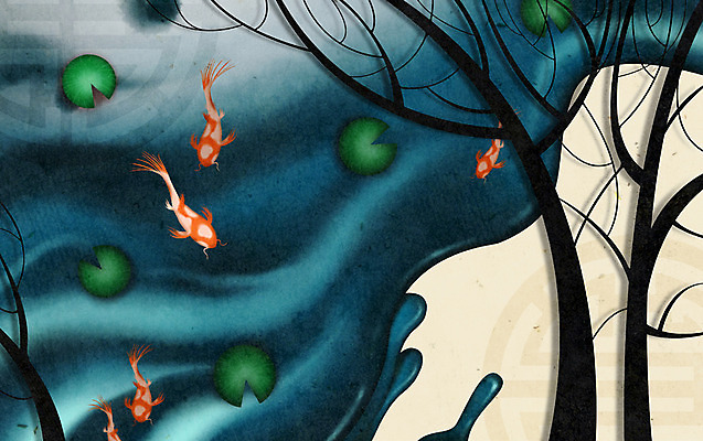 PSD 나무 편집이미지 카드템플릿 여러마리 근하신년 새해 사람없음 전통문양 연못 연하장 엽서 잉어 이미지편집 카드프레임 식물 템플릿 전통 문양 다수 카드_감사 프레임 어류 편지 파일형식