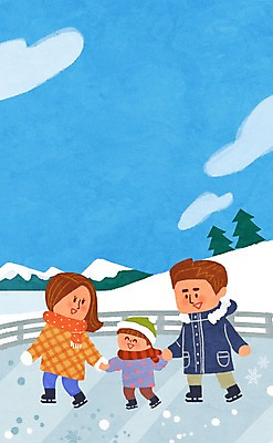 전신 PSD 나무 구름 여자 남자 아들 어린이 겨울 일러스트 가족 하늘 엄마 성인 세명 레포츠 손잡기 스케이트 눈 아빠 스케이트장 국내일러스트 자연요소 식물 계절 스포츠용품 스포츠시설 관계 모션 레저 날씨 사람 파일형식