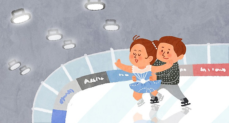 전신 PSD 여자 남자 겨울 일러스트 조명 성인 두명 레포츠 피겨스케이팅 피겨선수 스케이트장 국내일러스트 계절 스포츠시설 레저 운동선수 사람 스케이팅 파일형식