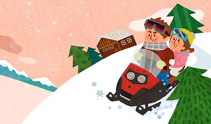 PSD 나무 구름 커플 여자 남자 겨울 일러스트 하늘 산 상반신 성인 두명 레포츠 눈 스노모빌 국내일러스트 자연요소 식물 계절 관계 레저 날씨 사람 파일형식