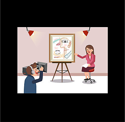 전신 여자 남자 예술 일러스트 조명 프레임 미술 상반신 성인 두명 카메라 텔레비전 교양 작품 방송 리포터 프로그램 국내일러스트 AI파일 직업 문화예술 사람 전자제품 파일형식 벡터