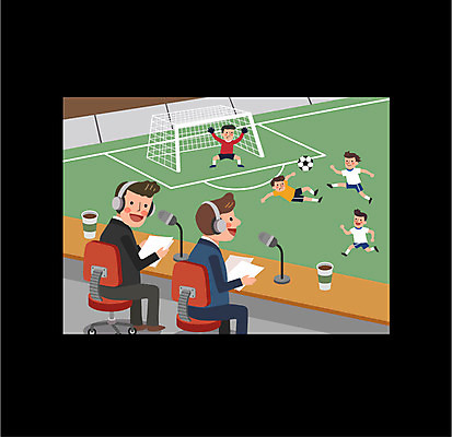 전신 남자 스포츠 일러스트 프레임 여러명 상반신 성인 축구 텔레비전 경기장 마이크 방송 중계 프로그램 해설 국내일러스트 AI파일 음향기기 다수 스포츠시설 설명 사람 전자제품 구기 파일형식 벡터