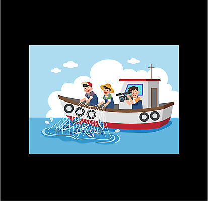 구름 남자 바다 일러스트 하늘 프레임 어류 상반신 성인 세명 카메라 텔레비전 그물 방송 어촌 프로그램 선박 국내일러스트 AI파일 자연요소 수상교통 사람 전자제품 수중동물 시골 파일형식 벡터