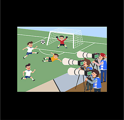 전신 남자 스포츠 일러스트 축구선수 프레임 여러명 상반신 성인 카메라 축구 텔레비전 경기장 카메라맨 골대 방송 중계 프로그램 국내일러스트 AI파일 다수 스포츠시설 운동선수 사람 전자제품 구기 사진사 파일형식 벡터