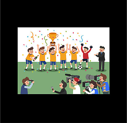 전신 남자 일러스트 축구선수 프레임 여러명 상반신 성인 카메라 축구 텔레비전 경기장 우승 트로피 방송 프로그램 국내일러스트 AI파일 다수 스포츠시설 운동선수 사람 전자제품 구기 최고 상_우승 파일형식 벡터
