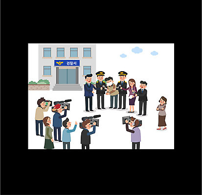 전신 여자 남자 일러스트 조명 프레임 여러명 상반신 성인 카메라 텔레비전 범죄 경찰 군중 범죄인 방송 리포터 경찰서 이슈 체포 프로그램 국내일러스트 AI파일 직업 다수 사람 전자제품 파일형식 벡터