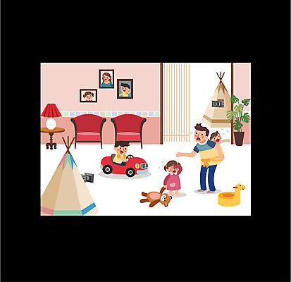 전신 여자 남자 어린이 액자 일러스트 집안 프레임 텐트 여러명 상반신 성인 소파 카메라 텔레비전 곰인형 육아 아빠 장난감자동차 방송 프로그램 국내일러스트 AI파일 인형 다수 의자 가족 실내 캠핑도구 사람 전자제품 장난감 파일형식 벡터