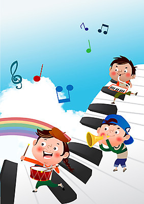 전신 PSD 구름 여자 교육 표지 남자 어린이 악기 음악 무지개 북커버 음표 일러스트 하늘 세명 피아노건반 건반 피아노 건반악기 나팔 교과서 학습지 작은북 멜로디언 국내일러스트 자연요소 기호 문화예술 교재 사람 북 파일형식