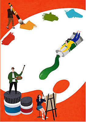 전신 여자 교육 표지 남자 포스터 북커버 일러스트 청소년 수채화 미술 여러명 10대 물감 붓 팔레트 이젤 교과서 학습지 국내일러스트 AI파일 다수 문화예술 교재 사람 미술도구 파일형식 벡터