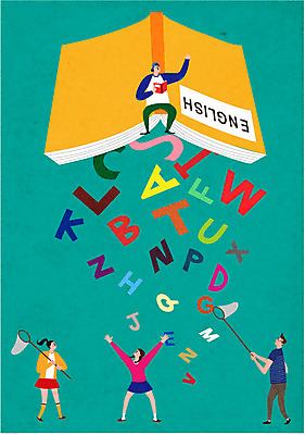 전신 알파벳 영어 여자 교육 표지 남자 북커버 일러스트 청소년 여러명 10대 책 교과서 채집망 학습지 국내일러스트 AI파일 문자 다수 교재 사람 파일형식 벡터