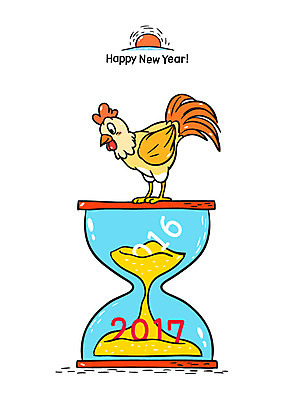한마리 일러스트 새해 사람없음 시간 닭 모래시계 해피뉴이어 2017년 정유년 국내일러스트 AI파일 1 모래 시계 조류 새해인사 연도 파일형식 벡터
