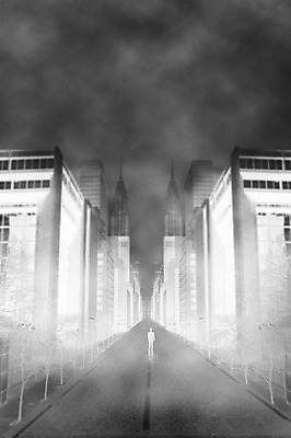 JPG 전신 편집이미지 남자 도로 길 흑백 한명 서기 빌딩 성인 야외 건물 뒷모습 어둠 안개 고독 디지털합성 디지털아트 성인남자한명만 편집실사 1 건축물 감정 뷰포인트 교통시설 모션 날씨 촬영기법 사람 CG 남자한명만 성인남자만 파일형식