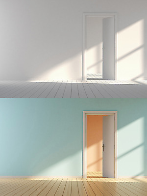PSD 편집이미지 하늘색 거실 벽지 사람없음 그래픽 인테리어 3D 문 공간 비교 디지털합성 나무바닥 디지털아트 비어있는 편집3D 디자인 컨셉 바닥 파란색 파일형식