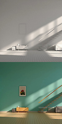 PSD 편집이미지 액자 거실 탁자 사람없음 그래픽 인테리어 소파 3D 계단 꽃병 공간 비교 디지털합성 나무바닥 라디에이터 디지털아트 편집3D 디자인 꽃 가구 컨셉 의자 바닥 파일형식