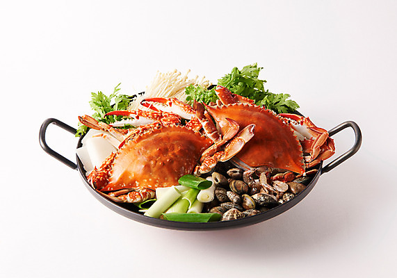 포토 JPG 스튜디오촬영 그릇 한식 음식 채소 조개 실내 사람없음 꽃게 꽃게탕 국내포토 식기 어패류 내부 게 탕 파일형식