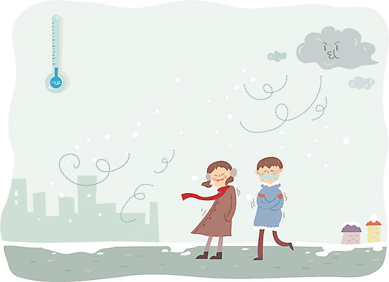 전신 여자 남자 겨울 일러스트 바람 날씨 성인 두명 목도리 추위 코트 눈 온도계 체온계 귀마개 먹구름 국내일러스트 AI파일 자연요소 잡화 계절 사람 외투 파일형식 벡터 구름_자연