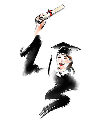 PSD 여자 일러스트 학사모 캘리그라피 졸업 붓터치 졸업식 한명 상반신 성인 졸업가운 졸업장 국내일러스트 모자_잡화 1 교육 사람 가운 파일형식