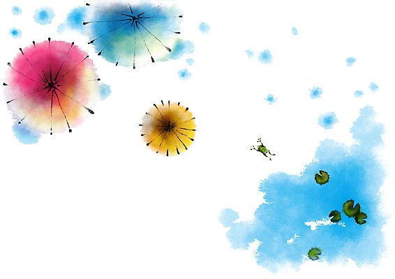 PSD 한마리 일러스트 우산 캘리그라피 개구리 사람없음 연못 연잎 국내일러스트 1 잎 양서류 파일형식