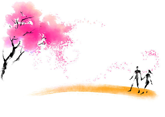 전신 PSD 커플 여자 남자 일러스트 캘리그라피 성인 두명 봄 벚꽃 벚나무 국내일러스트 나무 계절 꽃 관계 사람 파일형식
