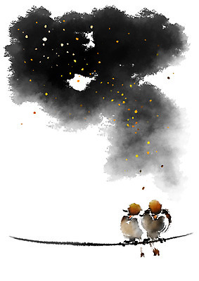 PSD 별 두마리 일러스트 캘리그라피 사람없음 전선 야간 참새 국내일러스트 자연요소 2 조류 파일형식