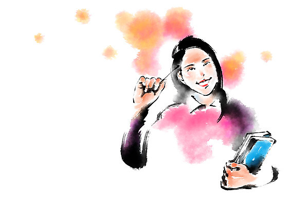 PSD 여자 일러스트 캘리그라피 한명 웃음 들기 상반신 성인 책 국내일러스트 1 모션 표정 사람 파일형식