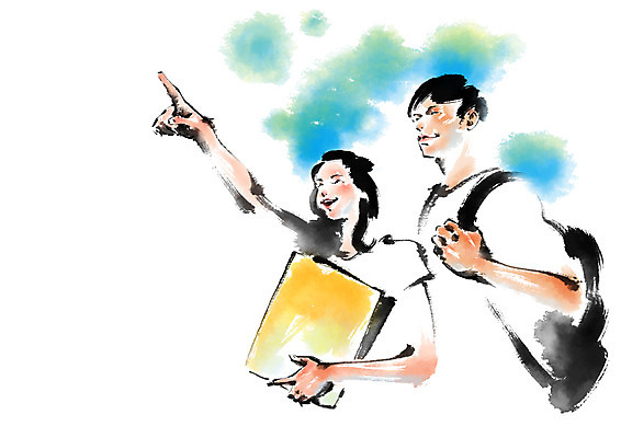 PSD 응시 여자 남자 일러스트 캘리그라피 들기 상반신 성인 두명 가리킴 파일 국내일러스트 시선 모션 사람 손짓 파일형식