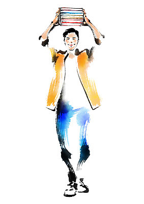 전신 PSD 응시 남자 일러스트 캘리그라피 한명 웃음 들기 성인 책 국내일러스트 1 시선 모션 표정 사람 파일형식