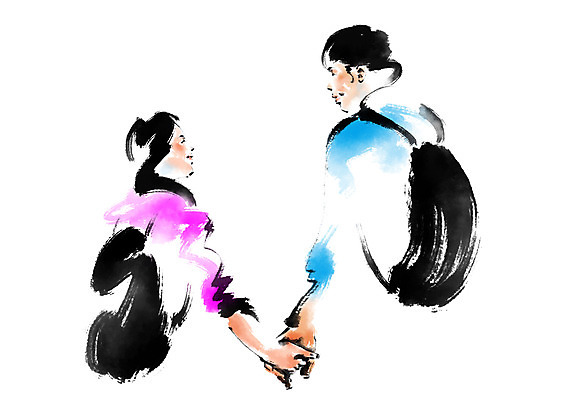 PSD 커플 여자 남자 가방 일러스트 캘리그라피 웃음 상반신 성인 두명 마주보기 손잡기 국내일러스트 잡화 관계 모션 표정 사람 파일형식