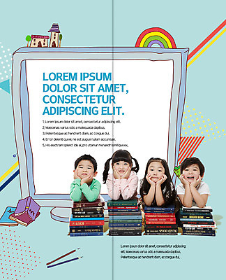 PSD 템플릿 표지디자인 북디자인 출판디자인 여자 어린이교육 교육 남자 내지 어린이 리플렛 무지개 2단접지 북커버 팜플렛 여러명 상반신 책 연필 쌓기 턱괴기 한국인 이미지템플릿 자연요소 다수 모션 학용품 사람 동양인 필기구 파일형식