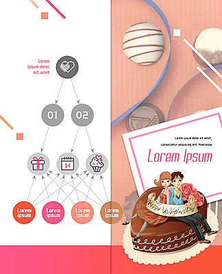 PSD 템플릿 표지디자인 북디자인 커플 출판디자인 여자 남자 화살표 내지 음식 리플렛 2단접지 북커버 발렌타인데이 앉기 팜플렛 성인 두명 선물상자 케이크 초콜릿 달력 이미지템플릿 관계 모션 데이이벤트 디저트 선물 사람 상자 파일형식